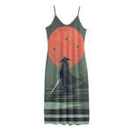 Red Moon Samurai Print Jersey Midi Cami Dress