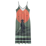 Red Moon Samurai Print Jersey Midi Cami Dress