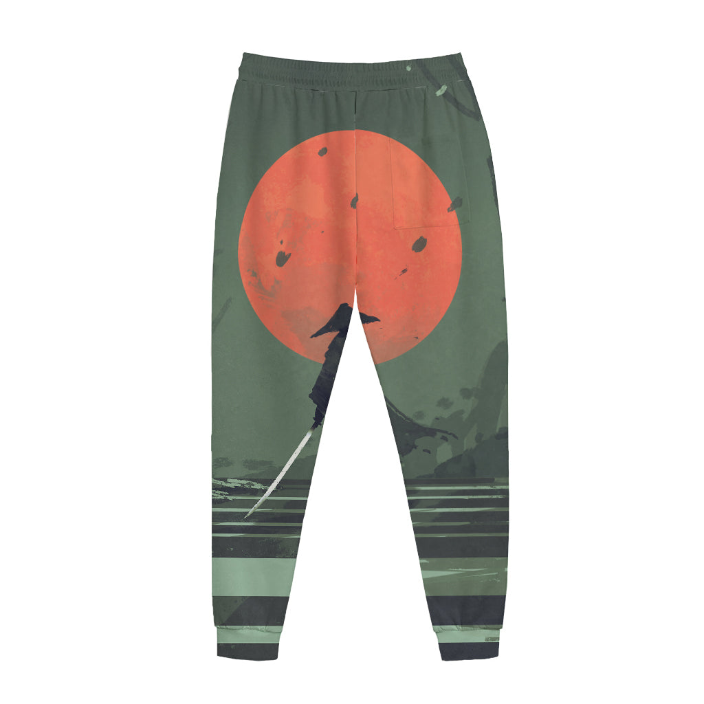 Red Moon Samurai Print Jogger Pants