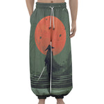 Red Moon Samurai Print Lantern Pants