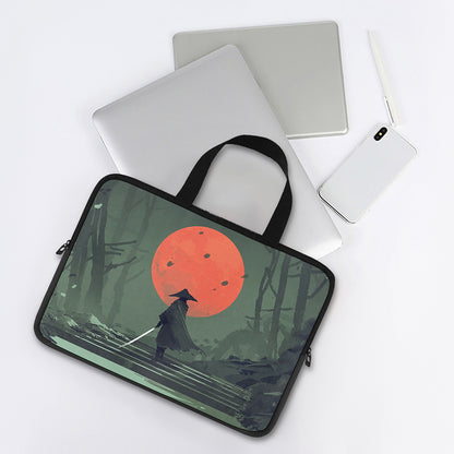 Red Moon Samurai Print Laptop Sleeve With Handle