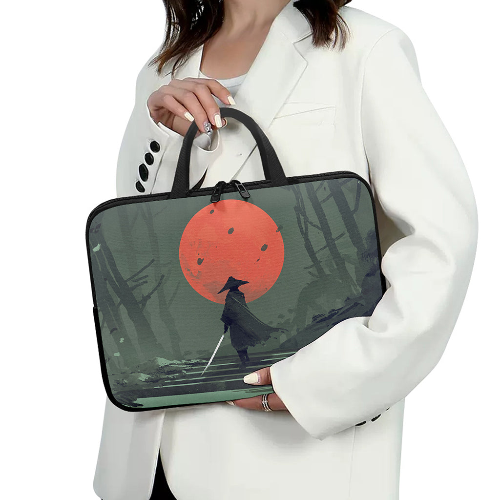 Red Moon Samurai Print Laptop Sleeve With Handle