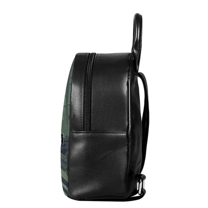 Red Moon Samurai Print Leather Backpack