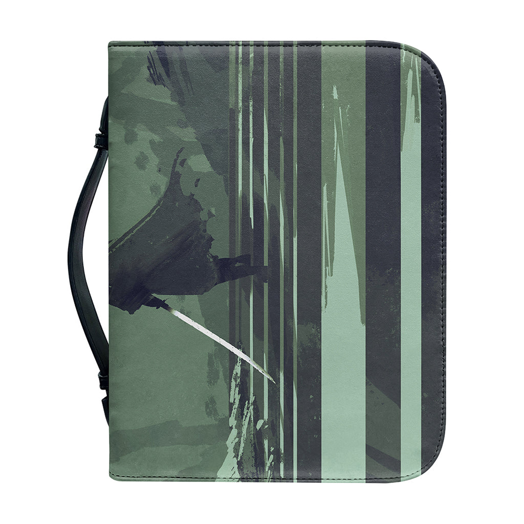 Red Moon Samurai Print Leather Bible Cover