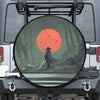 Red Moon Samurai Print Leather Spare Tire Cover