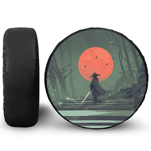 Red Moon Samurai Print Leather Spare Tire Cover