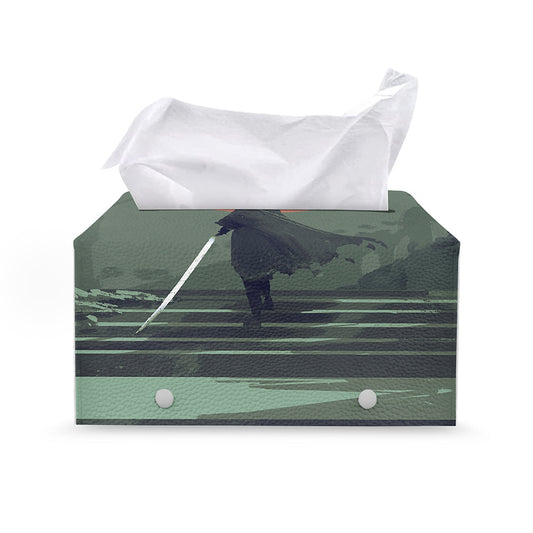 Red Moon Samurai Print Leather Tissue Box Cover