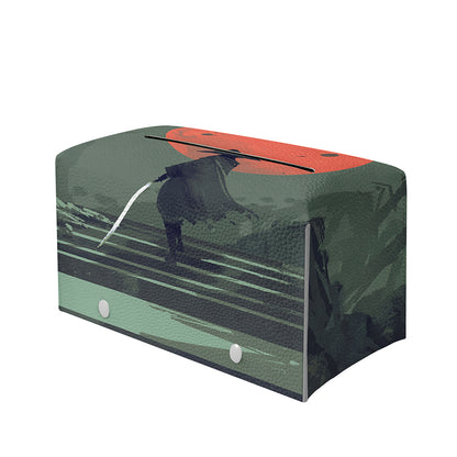 Red Moon Samurai Print Leather Tissue Box Cover