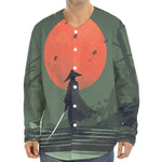 Red Moon Samurai Print Long Sleeve Baseball Jersey