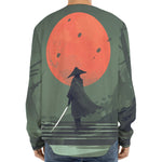 Red Moon Samurai Print Long Sleeve Baseball Jersey