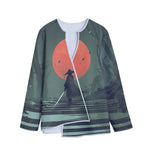 Red Moon Samurai Print Long Sleeve Short Coat