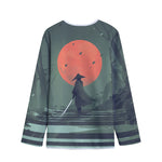 Red Moon Samurai Print Long Sleeve Short Coat