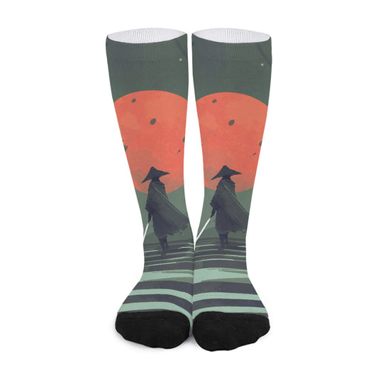 Red Moon Samurai Print Long Socks