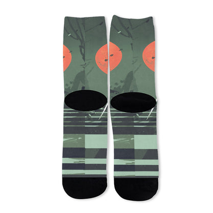 Red Moon Samurai Print Long Socks