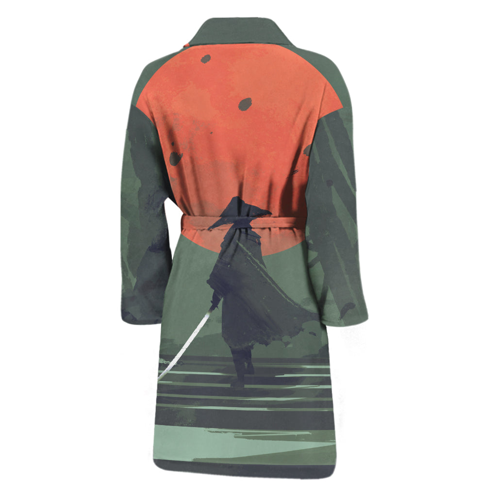 Red Moon Samurai Print Men's Bathrobe
