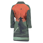 Red Moon Samurai Print Men's Bathrobe