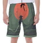 Red Moon Samurai Print Men's Beach Shorts