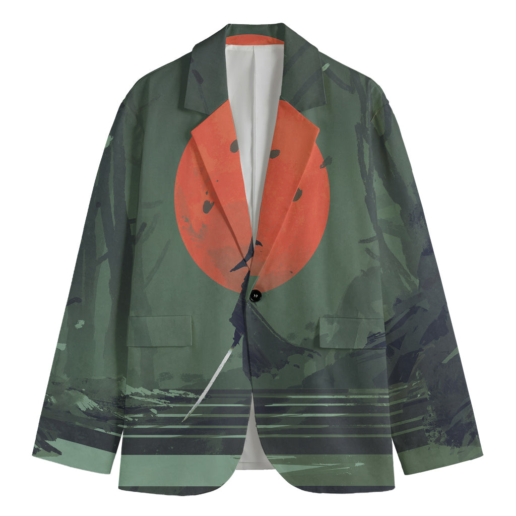 Red Moon Samurai Print Men's Blazer