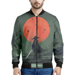 Red Moon Samurai Print Men's Bomber Jacket