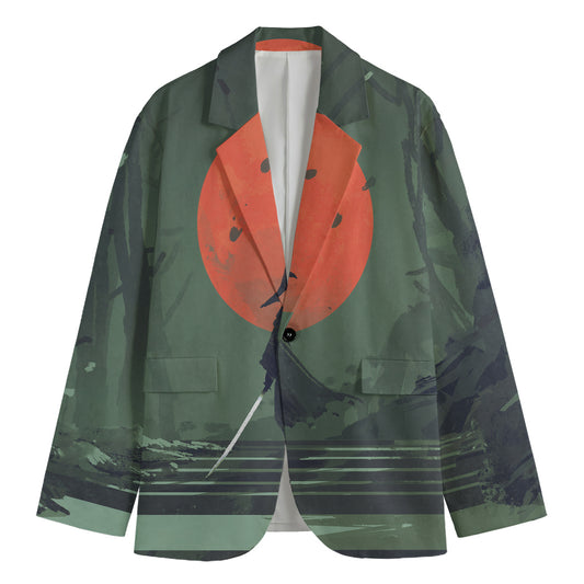 Red Moon Samurai Print Men's Cotton Blazer