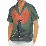 Red Moon Samurai Print Men's Deep V-Neck Shirt