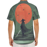 Red Moon Samurai Print Men's Deep V-Neck Shirt