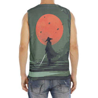 Red Moon Samurai Print Men's Fitness Tank Top
