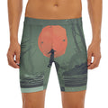 Red Moon Samurai Print Men's Long Boxer Briefs