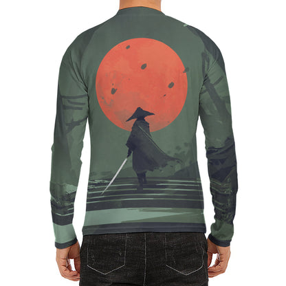 Red Moon Samurai Print Men's Long Sleeve Rash Guard
