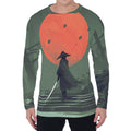 Red Moon Samurai Print Men's Long Sleeve T-Shirt