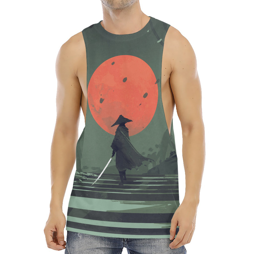 Red Moon Samurai Print Men's Muscle Tank Top