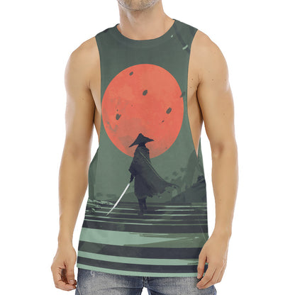 Red Moon Samurai Print Men's Muscle Tank Top