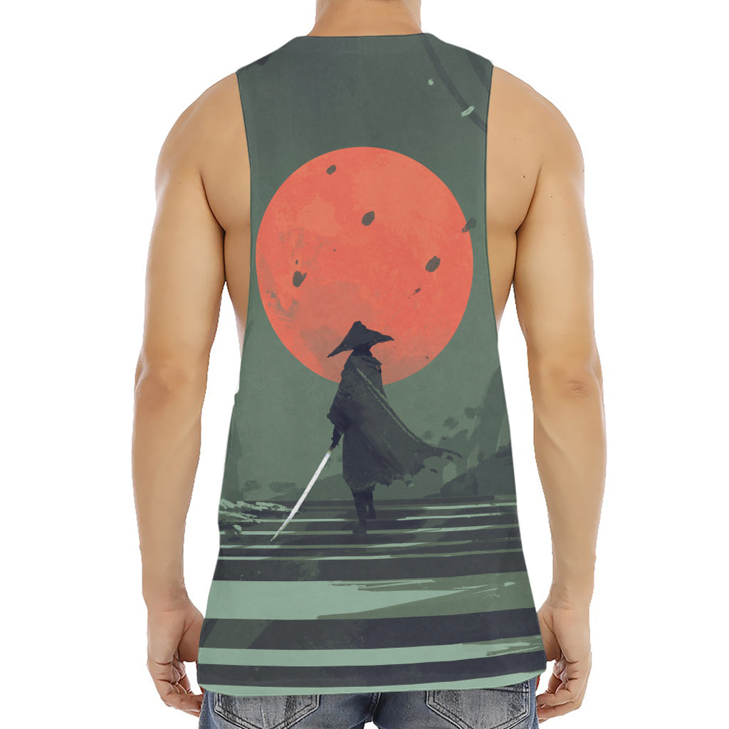 Red Moon Samurai Print Men's Muscle Tank Top