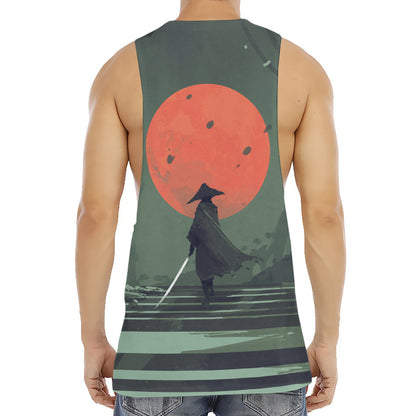 Red Moon Samurai Print Men's Muscle Tank Top