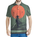 Red Moon Samurai Print Men's Polo Shirt