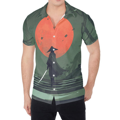 Red Moon Samurai Print Men's Shirt