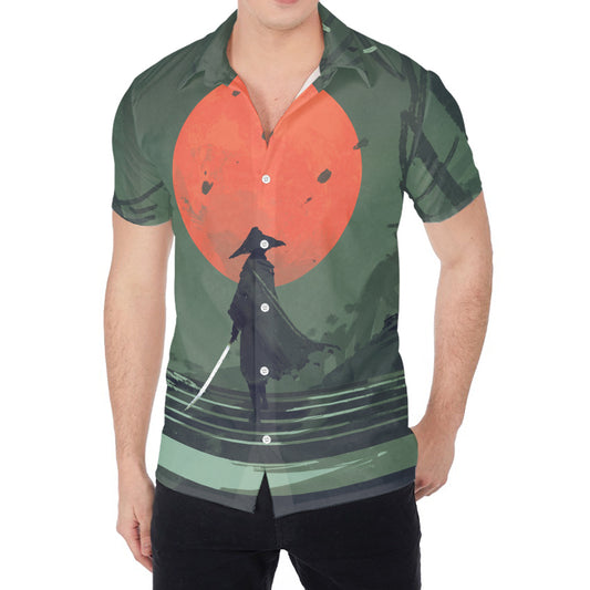 Red Moon Samurai Print Men's Shirt