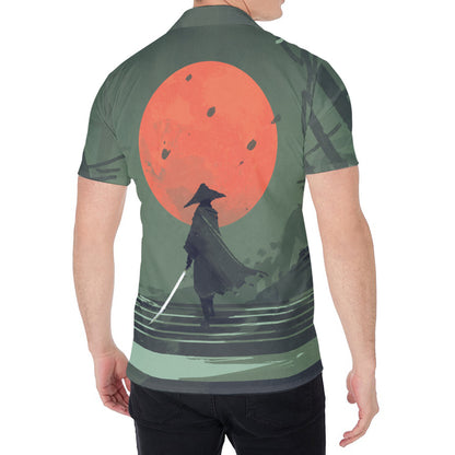 Red Moon Samurai Print Men's Shirt