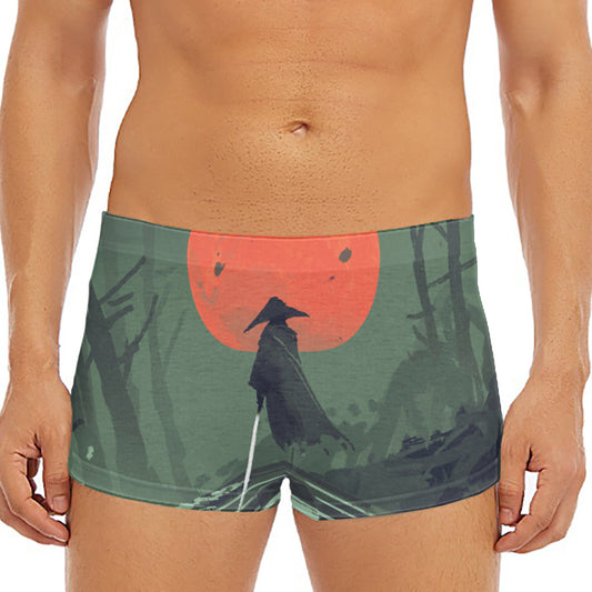 Red Moon Samurai Print Men's Short Boxer Briefs