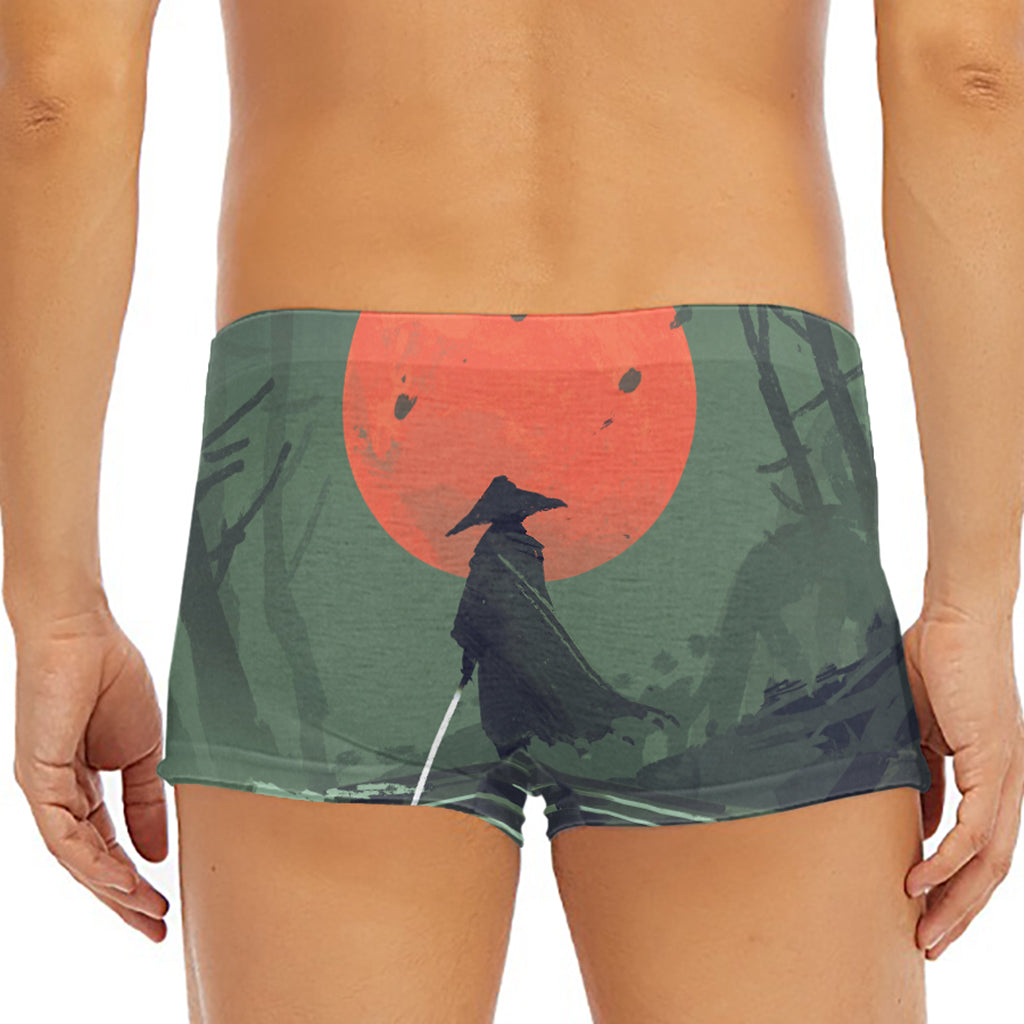 Red Moon Samurai Print Men's Short Boxer Briefs