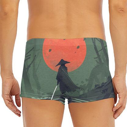 Red Moon Samurai Print Men's Short Boxer Briefs