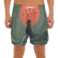 Red Moon Samurai Print Men's Split Running Shorts