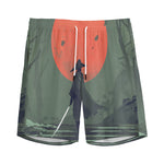 Red Moon Samurai Print Men's Sports Shorts