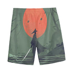 Red Moon Samurai Print Men's Sports Shorts