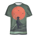 Red Moon Samurai Print Men's Athletic T-Shirt