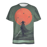 Red Moon Samurai Print Men's Sports T-Shirt