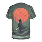 Red Moon Samurai Print Men's Sports T-Shirt