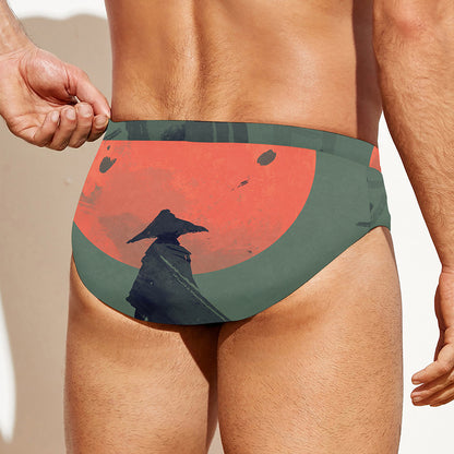 Red Moon Samurai Print Men's Swim Briefs