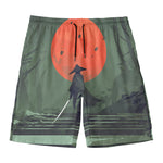 Red Moon Samurai Print Men's Swim Trunks