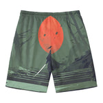 Red Moon Samurai Print Men's Swim Trunks